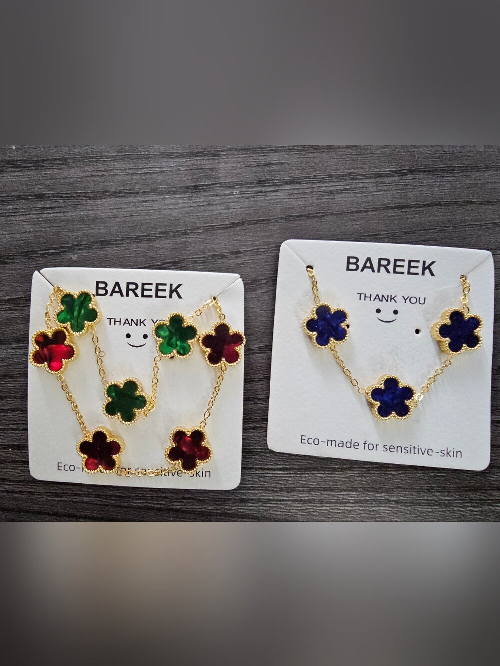 Set Of 3 Gold Chain Bracelet with Burgundy, Green or Blue Clover Charms
